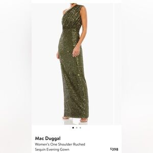 Mac Duggal Olive Green Sequin one shoulder Dress
